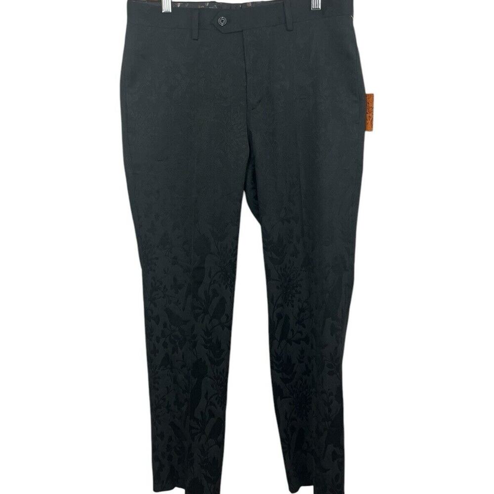 Tallia Pants Men's Black Bird Print Tonal Suit Dress SlimFit 32 NWT Quiet Luxury